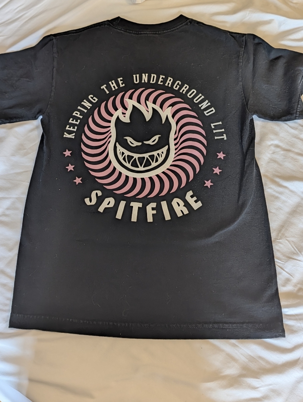 Spitfire Black Tee with Pink Swirl Graphic Size S